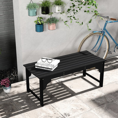 Banc de véranda en bois, banc de véranda sans dossier à lattes en noir. Pour le jardin, le patio. Deux, caractère rustique. Assemblage simple requis. Capacité de 550 lb L 45,25 po x l 19,75 po H 17,75 po noir