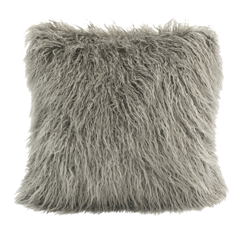 Mongolian Fur Sheep Lamb Faux Fur Fluffy Modern Chic Rustic Decorative Throw Pillow, White