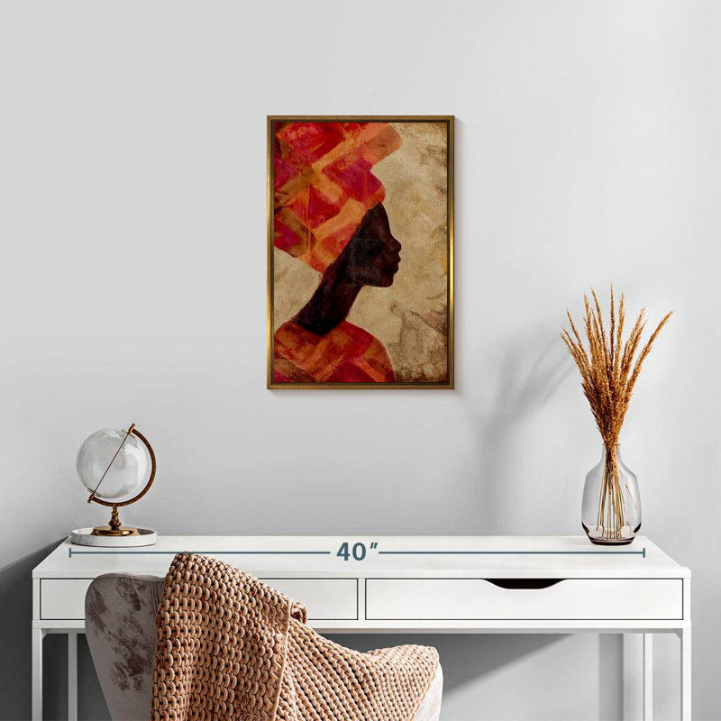 Femme noire africaine, 13 po x 19 po, Cadre flottant doré