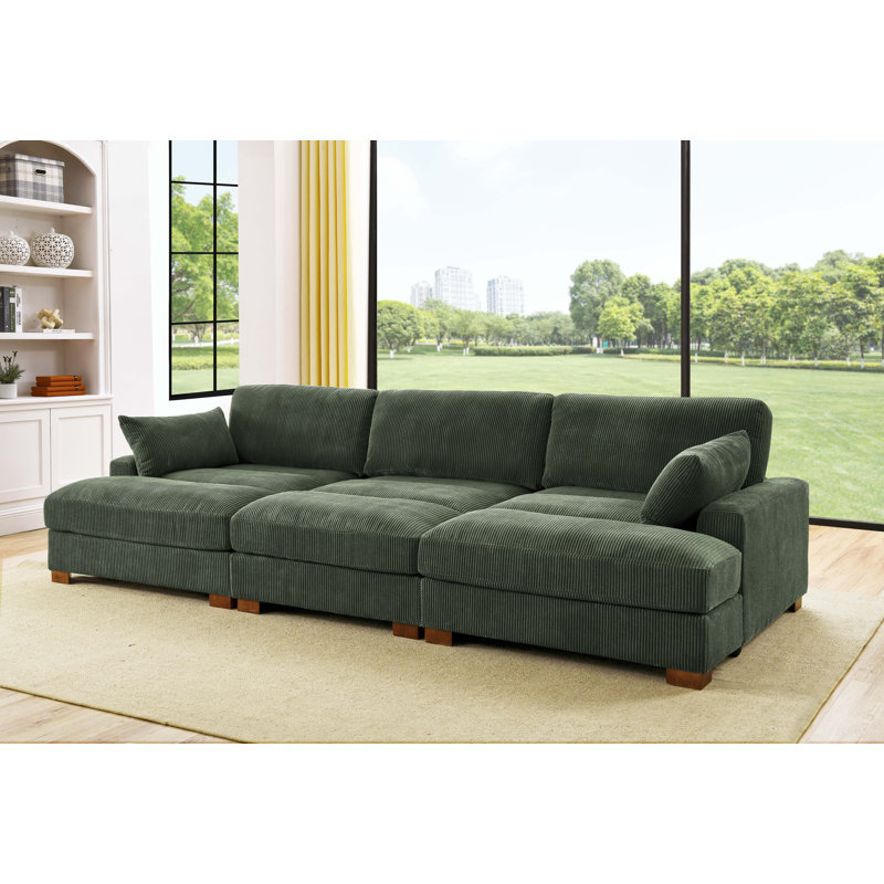 Antravian 127.5'' Corduroy Sofa, Hunter Green Corduroy
