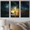 Silhouette de voilier au coucher de soleil au clair de lune - Art mural minimaliste côtier