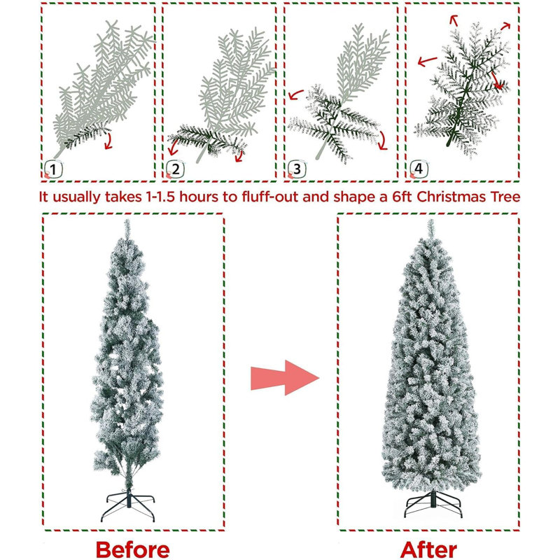 6FT Pre-Lit Snow Flocked White Artificial Christmas Tree