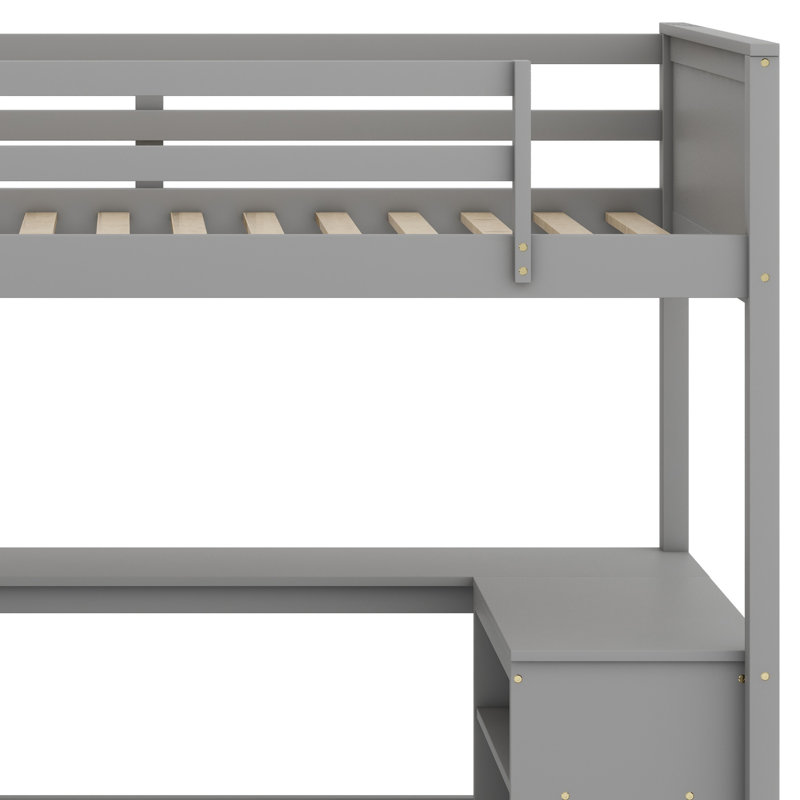 Lit mezzanine avec tablettes et bureau, Gris