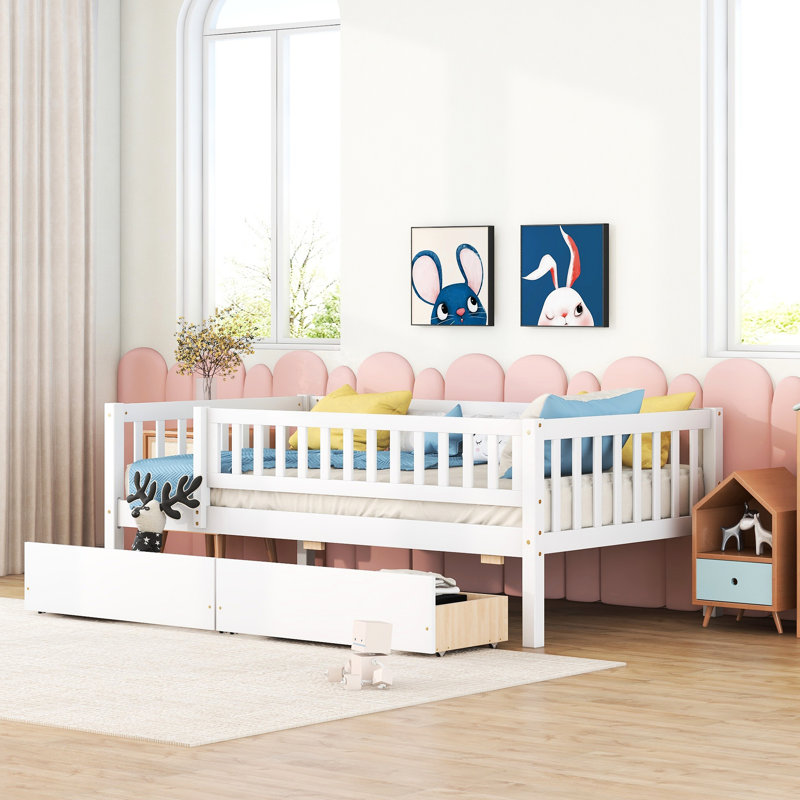 Lit de jour simple en bois avec rangement - blanc et tiroirs blancs multifonctionnels, Twin, White