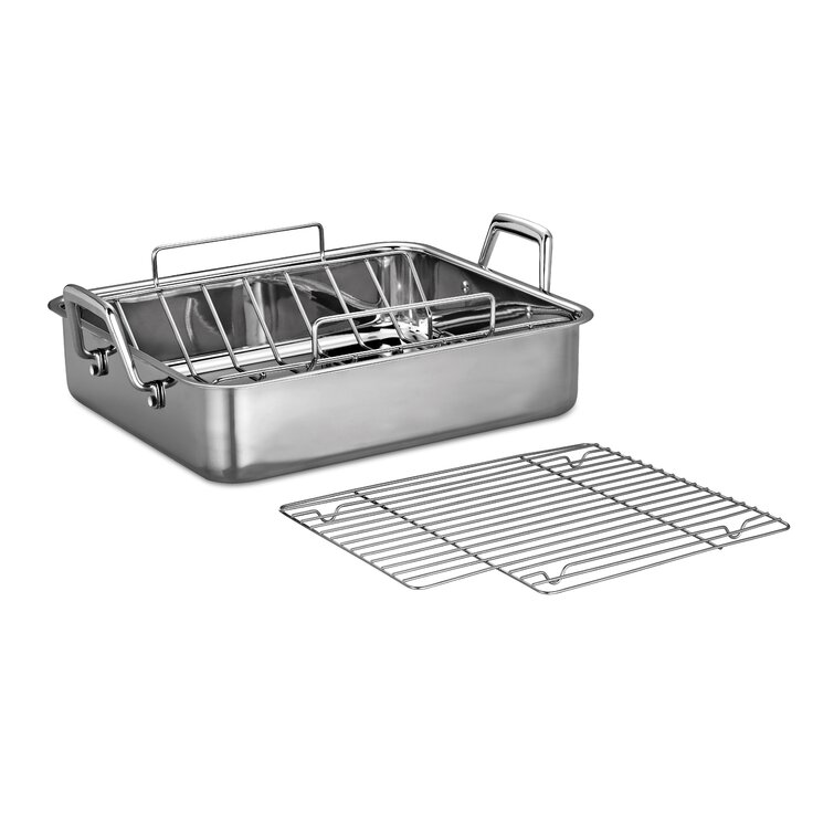 Prima 16.5 in Stainless Steel Deep Roasting Pan - Includes Basting Grill &  V-Rack - Tramontina US