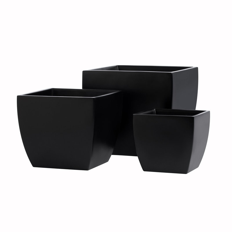 Alexy Pacifica Square Curved Planter Box, Black, 14.5" H x 16" W x 16" D