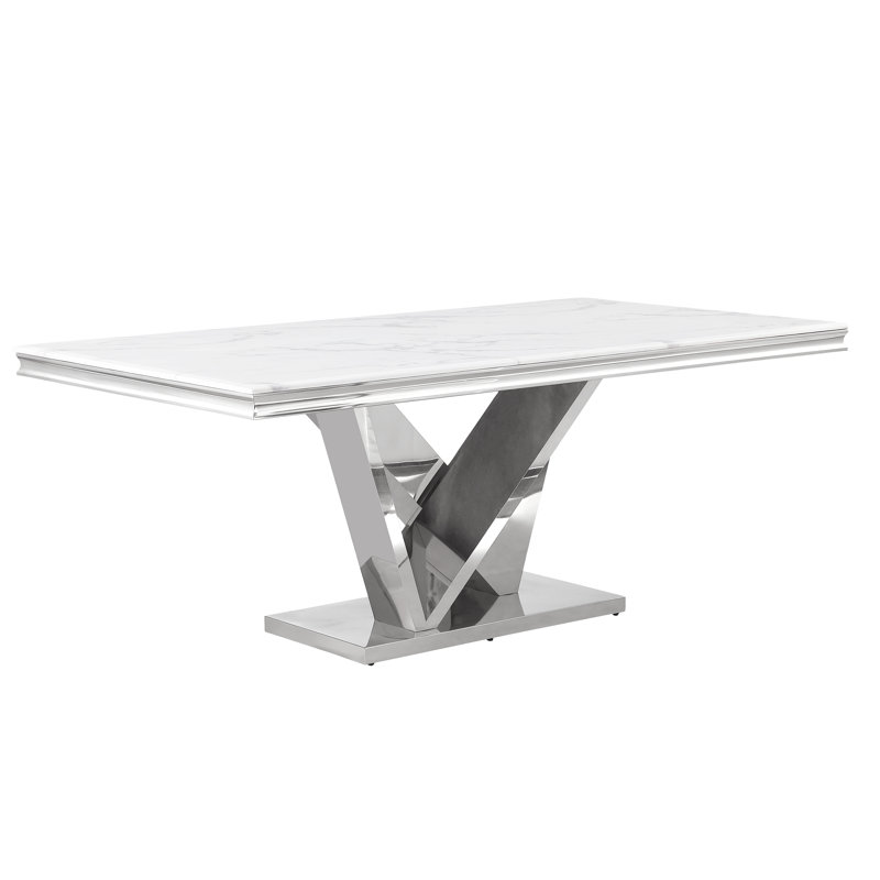 Table de salle à manger en marbre Yulianna , Argent argent