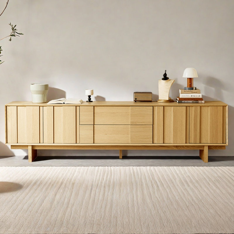 Meuble télé en bois de style nordique minimaliste, Naturel, H 22,44 po x L 86,61 po x l 15,75 po