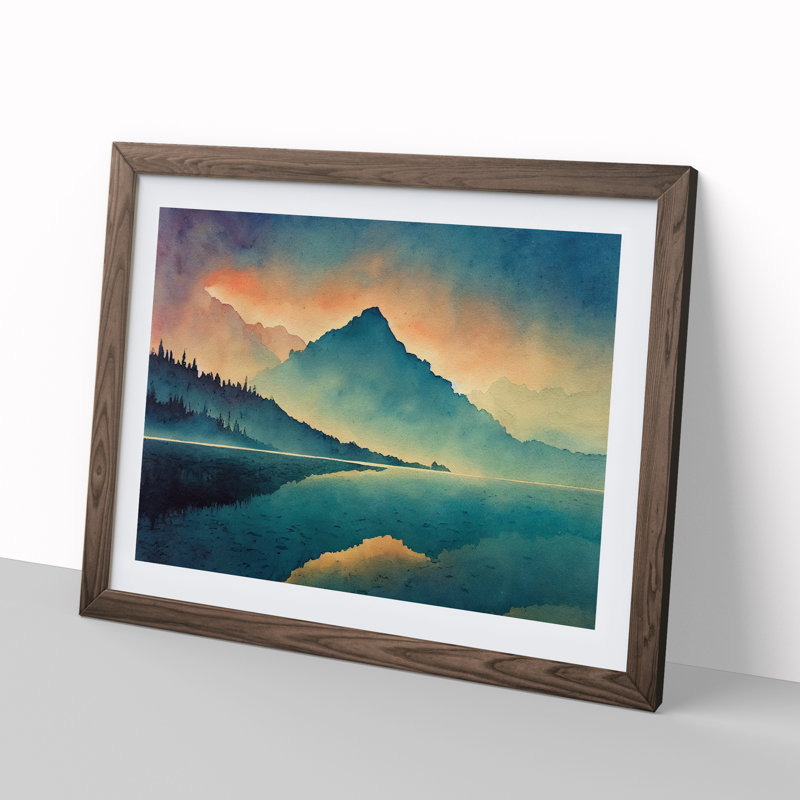 Magical Mountain Lake - Framed Print, 25cm H x 34cm W x 2cm D, Walnut
