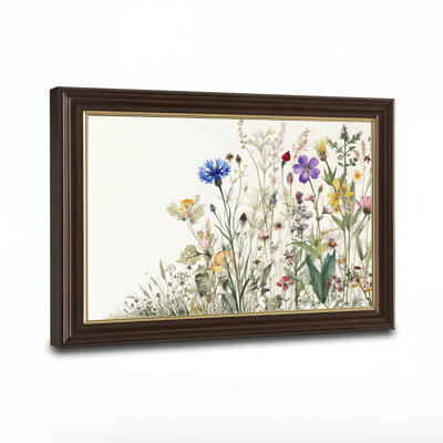 Tableau sur toile de style vintage représentant des bleuets et un mélange de fleurs sauvages.