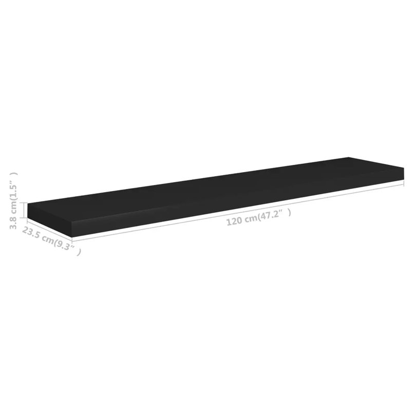 Arson 2 Piece Floating Shelf, 3.8cm H x 23.5cm W x 120cm D, High Gloss Black