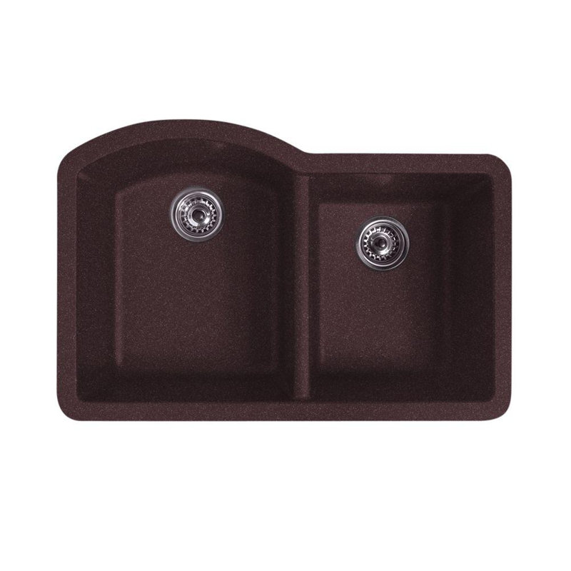 Titan 32" L x 21" W Dual Mount Double Bowl Kitchen Sink, Chocolate