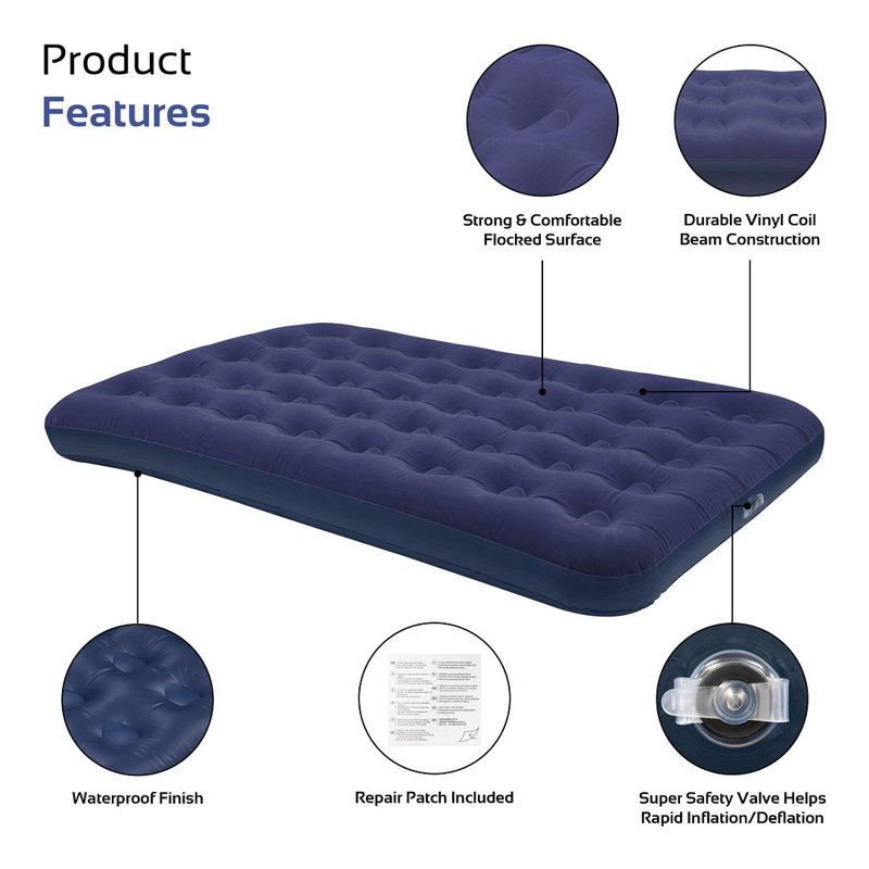 Flocked Airbed, Blue, Double