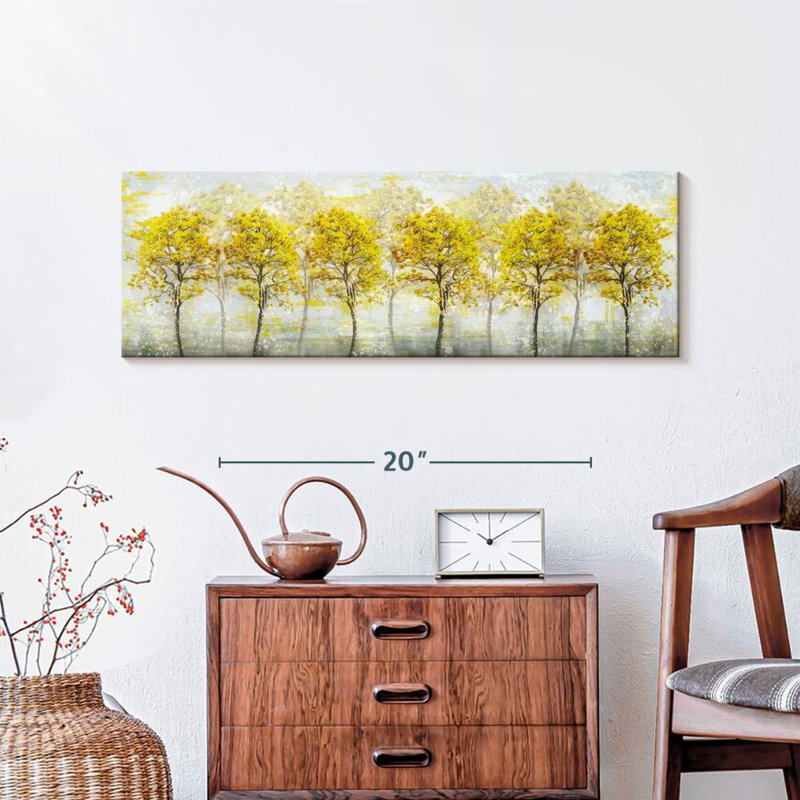 Automne, arbres jaunes sur toile, H 10 po x l 30 po x P 1,25 po