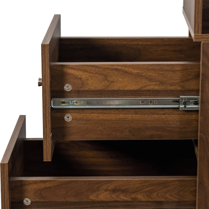 Vitrine, étagère à 4 niveaux, 3 tiroirs latéraux, Noyer