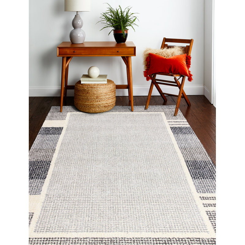 Gray and Off-White Tufted Wool and Viscose 9' x 12' Area Rug
