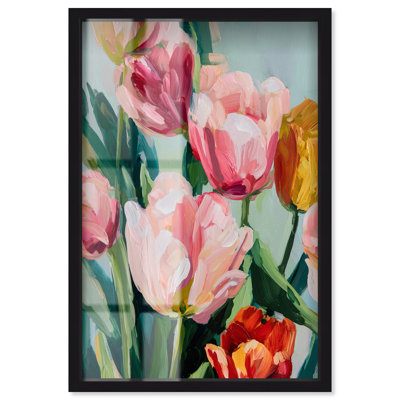 «Spring Tulips III Shadowbox», grand art floral par Art Remedy, cadre noir, 24 x 36