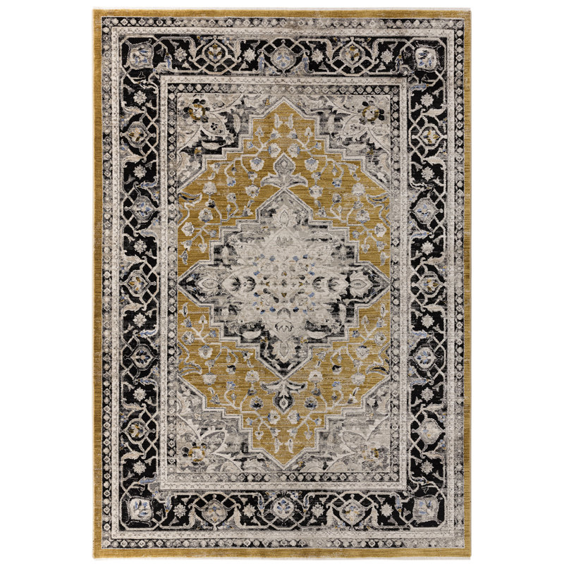 Bernell Persian Medallion Black/Gold Area Rug, Rectangle 120 x 166cm