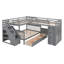 Lit superposé simple en L avec 3 tiroirs, bureau portable et garde-robe, gris