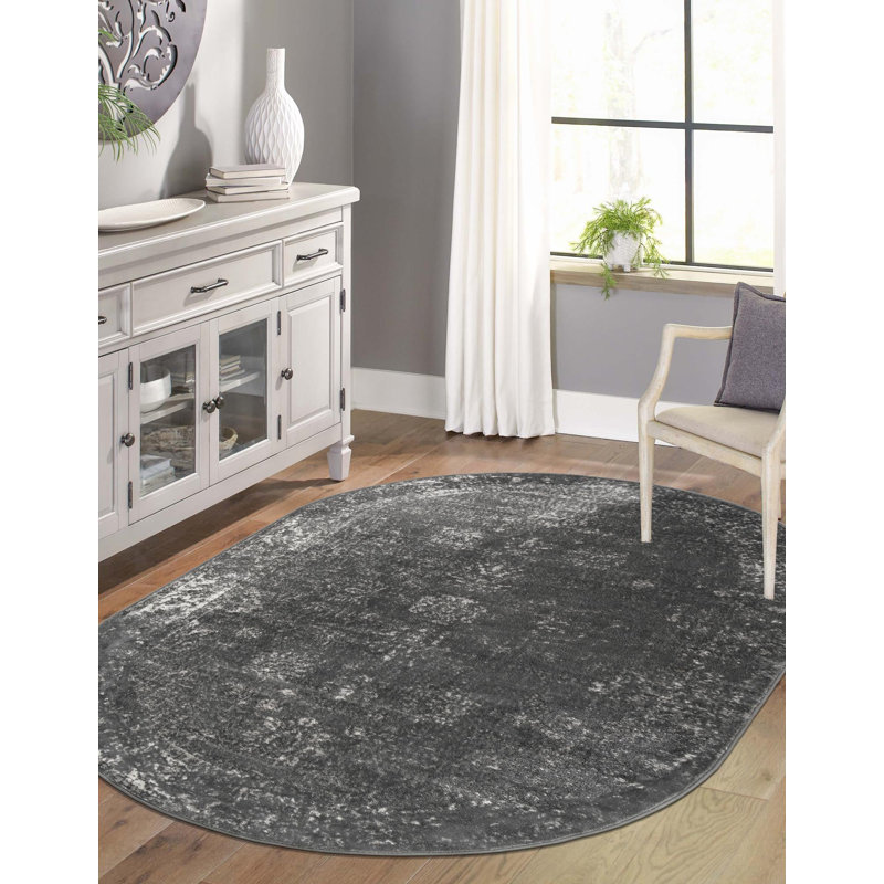 Tapis à motifs floraux Brandt, Non, Dark Grey, Oval 4'1" x 6'1"