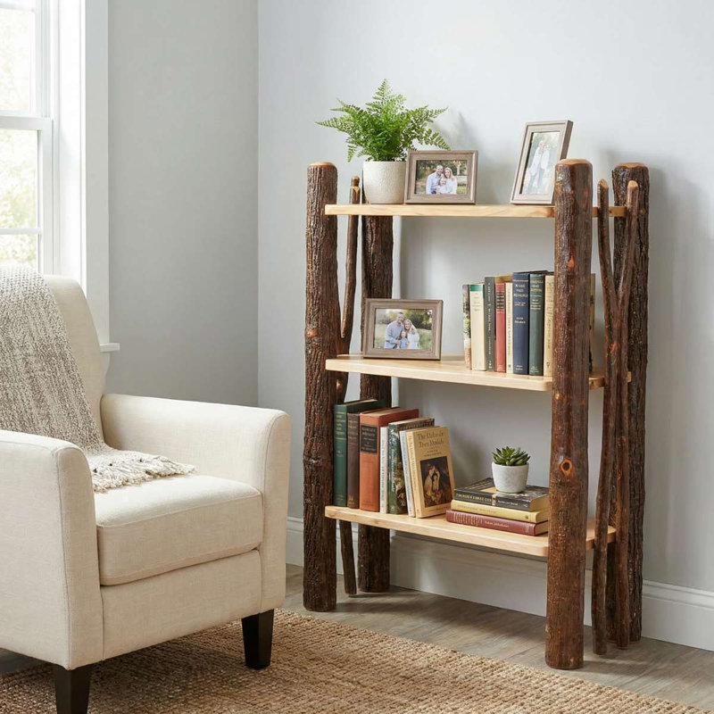 Bibliothèque Fireside Lodge Hickory Log, Aulne rustique