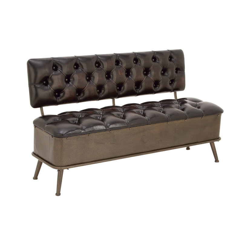Bronze Tufted Faux Leather Industrial Storage Bench