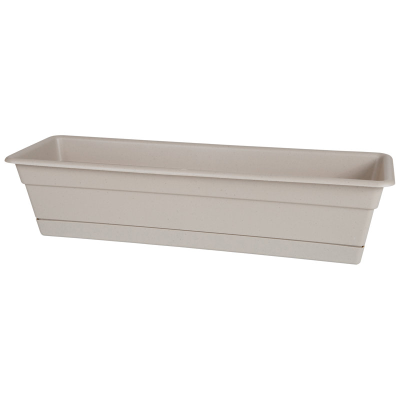 Dura Cotta Traditional Plastic Indoor/Outdoor Rectangle Window Box Planter with Attached Saucer, Black