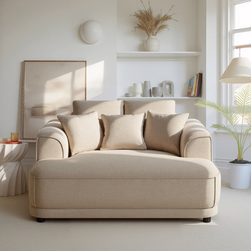 Performance Fabric Chaise Lounge with Thick Armrests and Medium-Firm Seat, Mink