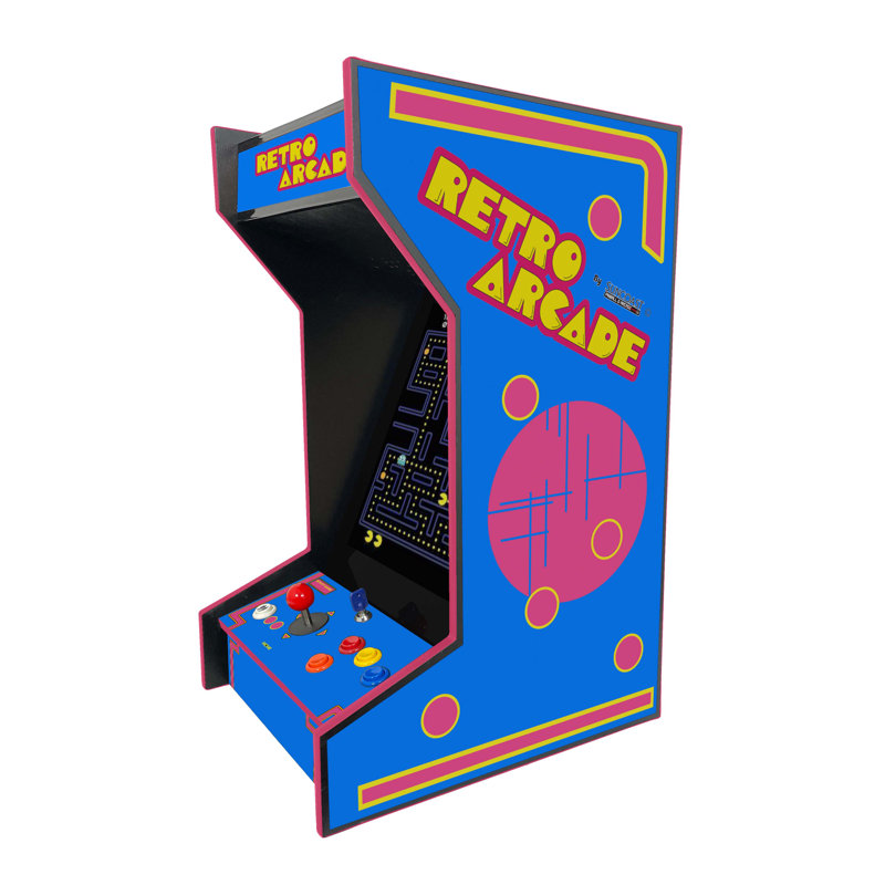 Tabletop Arcade Machine with 19" Monitor and 60 Retro Games - Fully Assembled, Blue/Pink