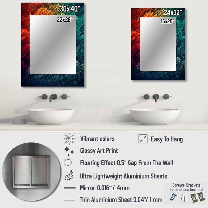Exploring The Depths Of Orange Marble I - Geometric Mirror, Modern Decorative Wall Mirror, Printed Metal Art, 32" x 24"