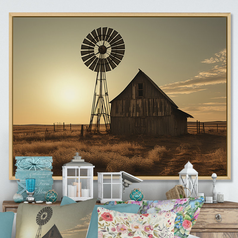 Wind Turbines Modern Energy, reproduction d'art sur toile, 34" H x 44" W, Cadre naturel flottant