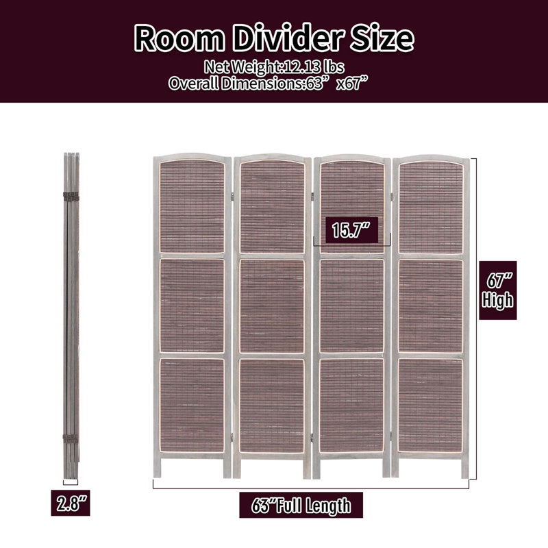 4 - Panel Wood Folding Room Divider Screens Privacy Separation Wall