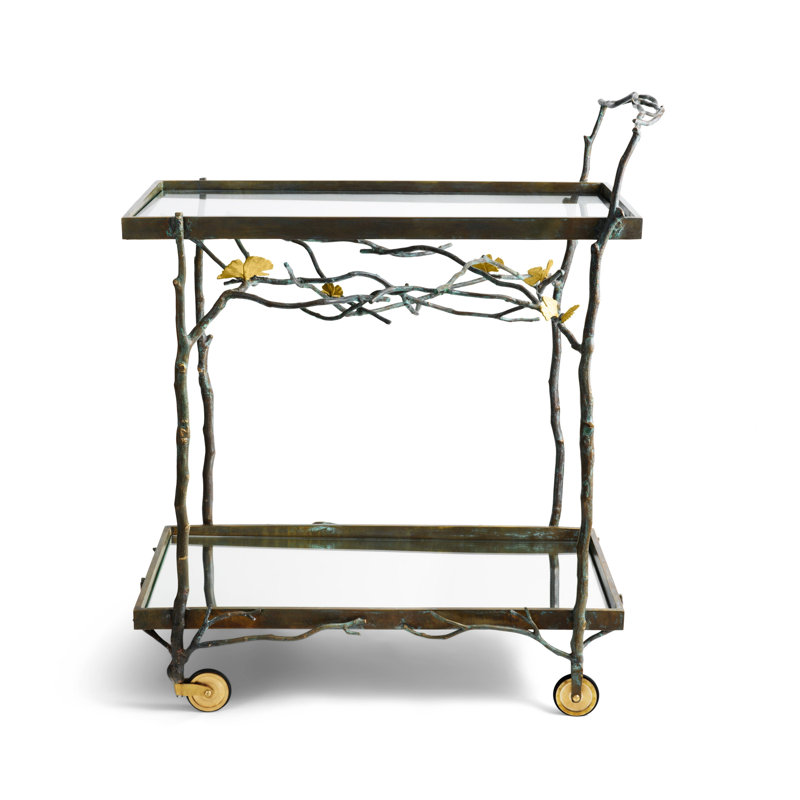 Butterfly Ginkgo Metal Bar Cart with Wheels