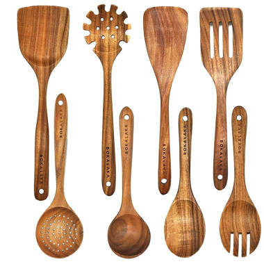 BOKALAKA Wooden Spoons for Cooking,10 Pcs Natural Teak Wooden Kitchen Utensils Set Wooden Utensils for Cooking Wooden Cooking Utensils Wooden Spatulas