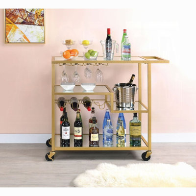 Chariot-bar rectangulaire Adamsen en champagne et miroir