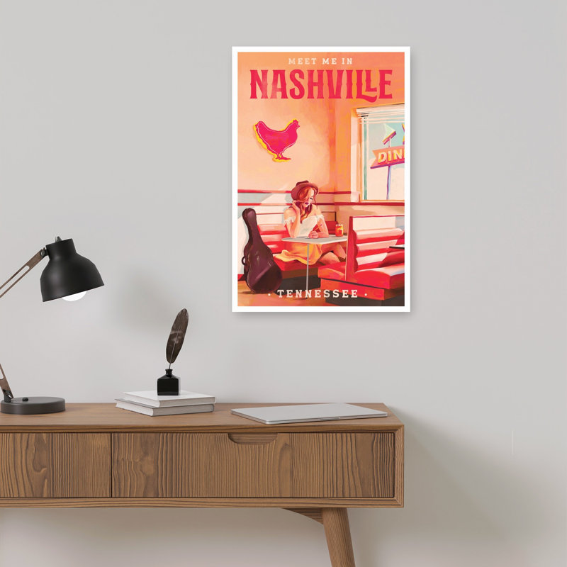 Nashville, Tennessee, rousse, affiche de musique rétro, paysage urbain abstrait, art mural, 18" H x 12" W