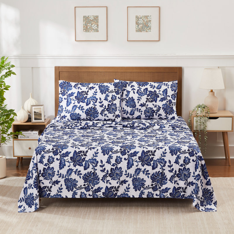 Tuscany Floral Printed Microfiber Sheet Set, Queen