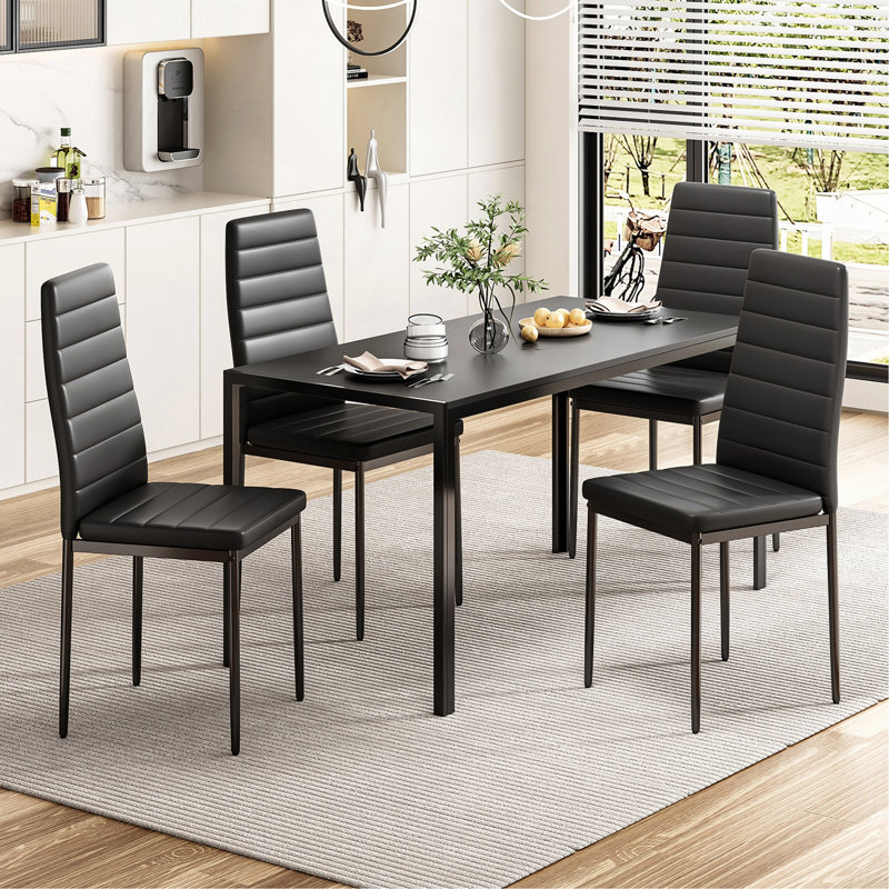 Ensemble de 2 chaises de salle à manger en cuir synthétique pour chaises de cuisine avec structure en métal, Noir