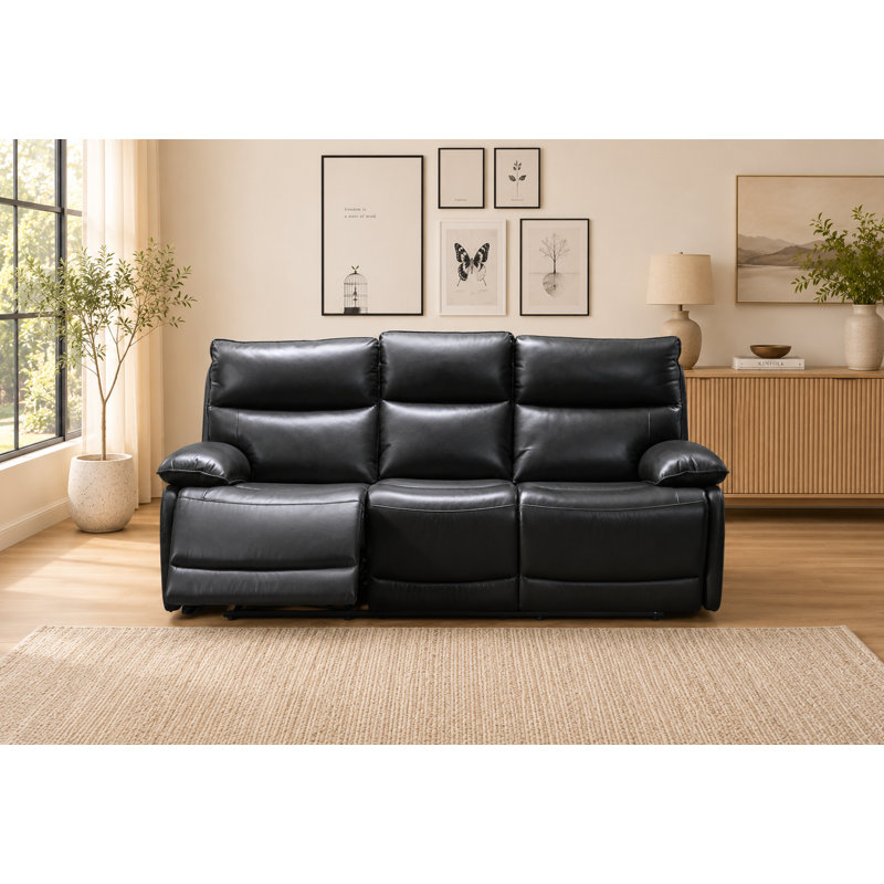 Canapé inclinable électrique avec rembourrage en mousse à mémoire de forme, cuir pleine fleur véritable, gris, L 83,5 po