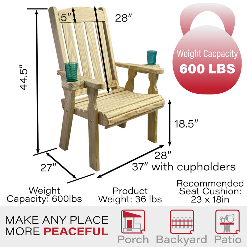 Chaise de patio robuste à dossier haut de 600 lb, porte-gobelets, Sans finition