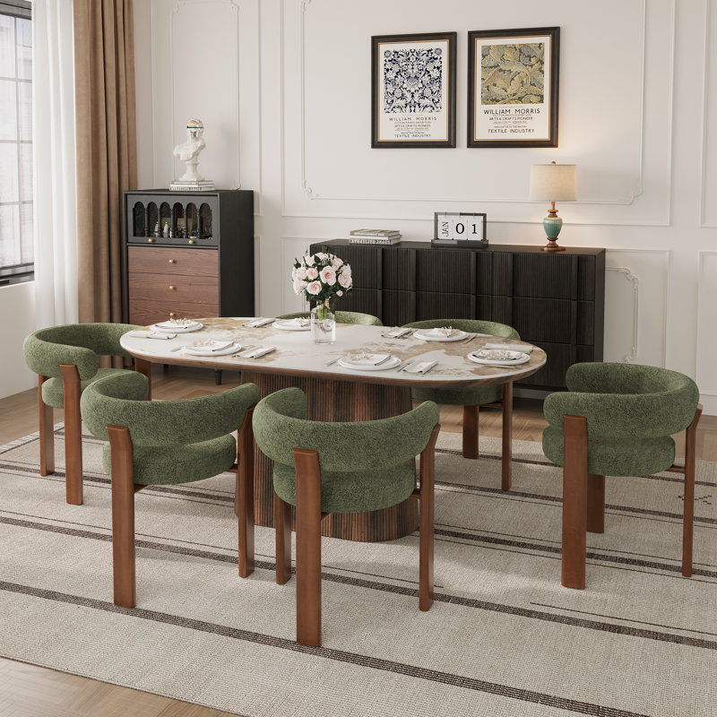 Ensemble table et chaises de salle à manger Adwin pour 6 personnes avec fauteuils rembourrés Teddy, Vert