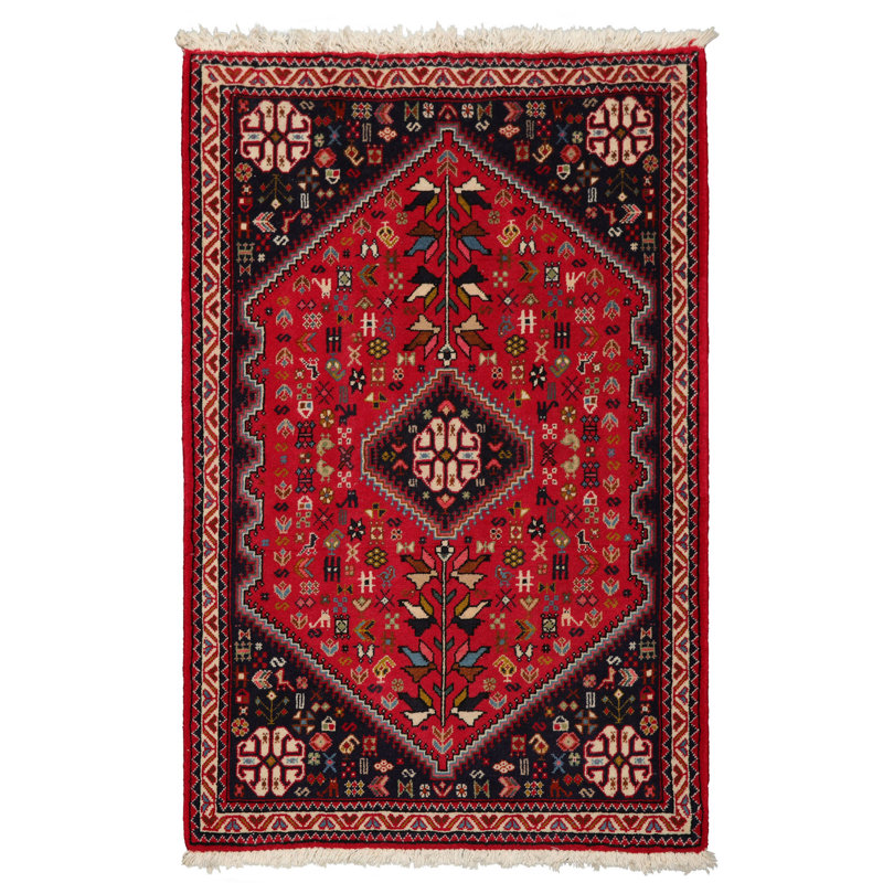 Tapis traditionnel rouge en laine noué à la main 2 pi 7 po x 4 pi Abadeh