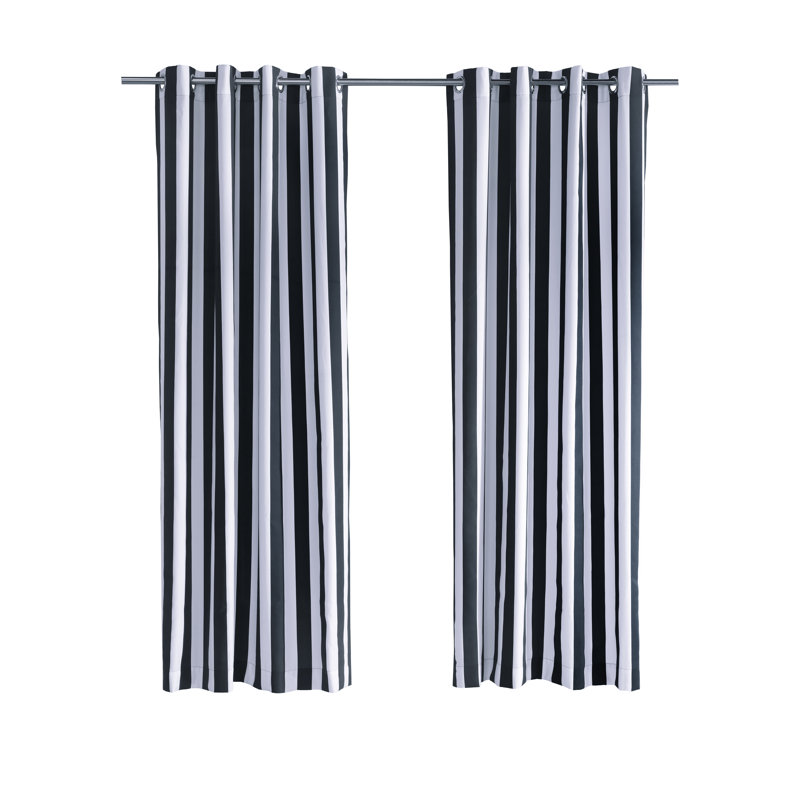 Airielle Striped Semi-Sheer Outdoor Grommet Single Curtain Panel, 50"W x 84"L, Black