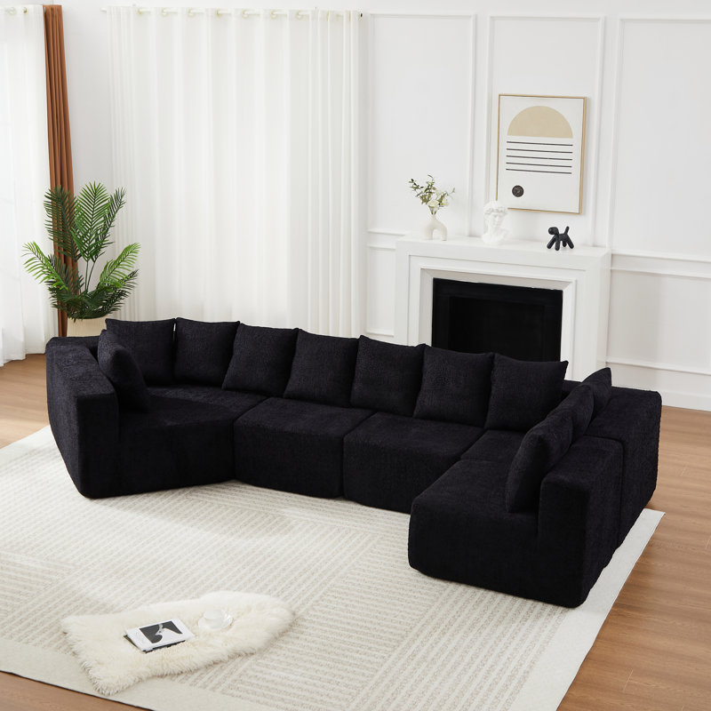 Grand canapé modulaire en L en chenille pour salon moderne