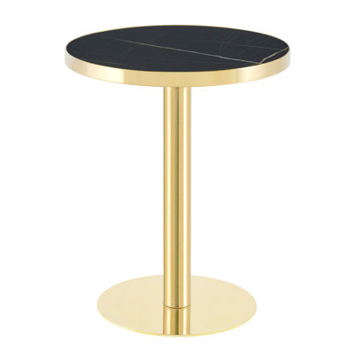23.6" Round MDF Sprayed With UV Paint Countertop, Black Marble Texture, Gold Stainless Steel Edging, Metal Table Legs, Modern Light Luxury Edge/Coffee Table.