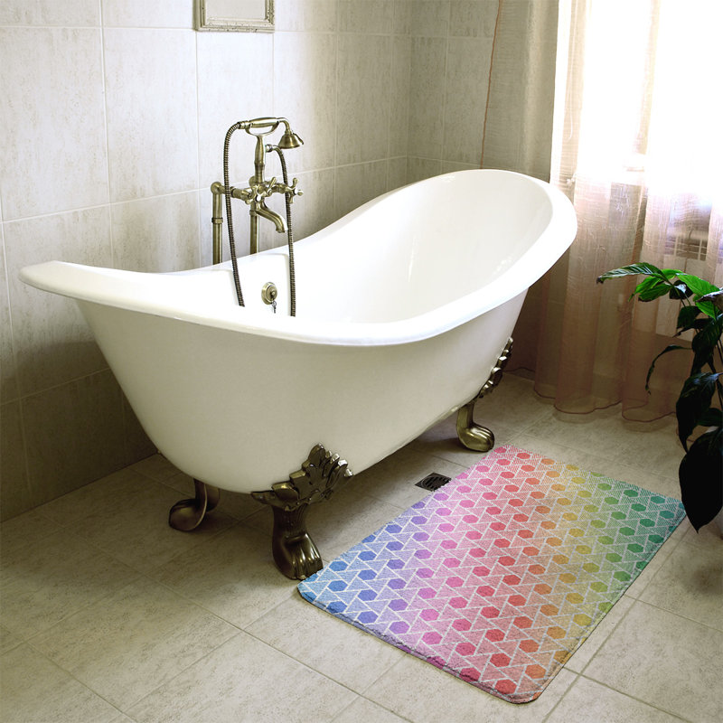 Tapis de bain géométrique anti-dérapant en forme d’hexagones et de triangles Rainbow, Arc-en-ciel, l 21 po x L 34 po