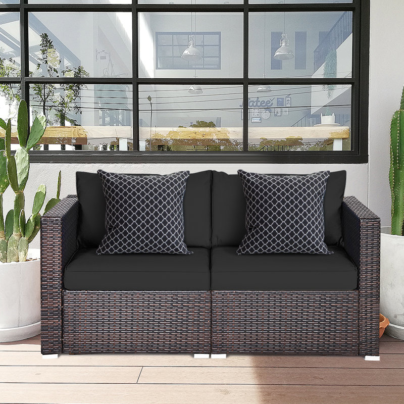 59'' Wide Straight Wicker Loveseat with Cushions, Black