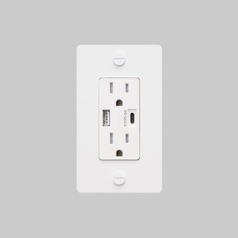 1G Combination Duplex Outlet And USB-A + C Charger / Without Logo, White