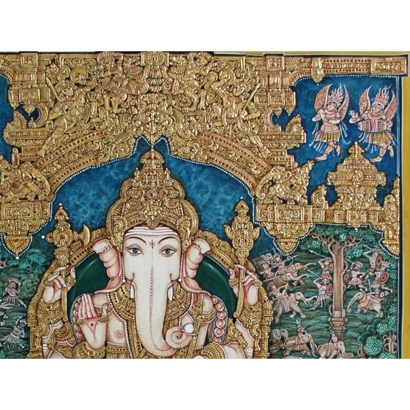«Lord Ganapati», peinture | Aquarelles avec motifs en feuille d'or