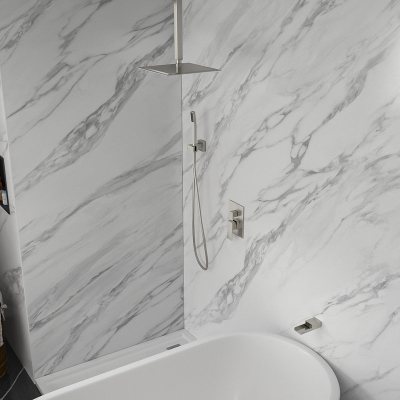Pomme de douche 12 pouces avec système de douche au plafond avec douchette et bec de baignoire, Nickel brossé